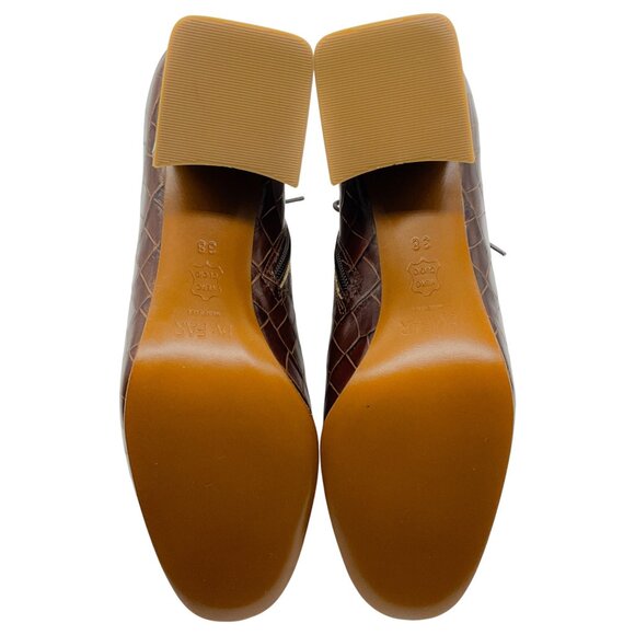 By Far Brown Croc Embossed Leather Becca Lace Up Booties - Picture 6 of 6